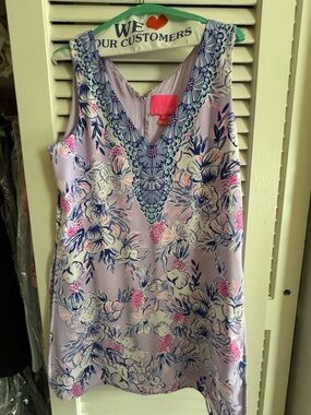 Lilly Pulitzer Lavender Floral Mini Dress with Pink & Navy Accents
